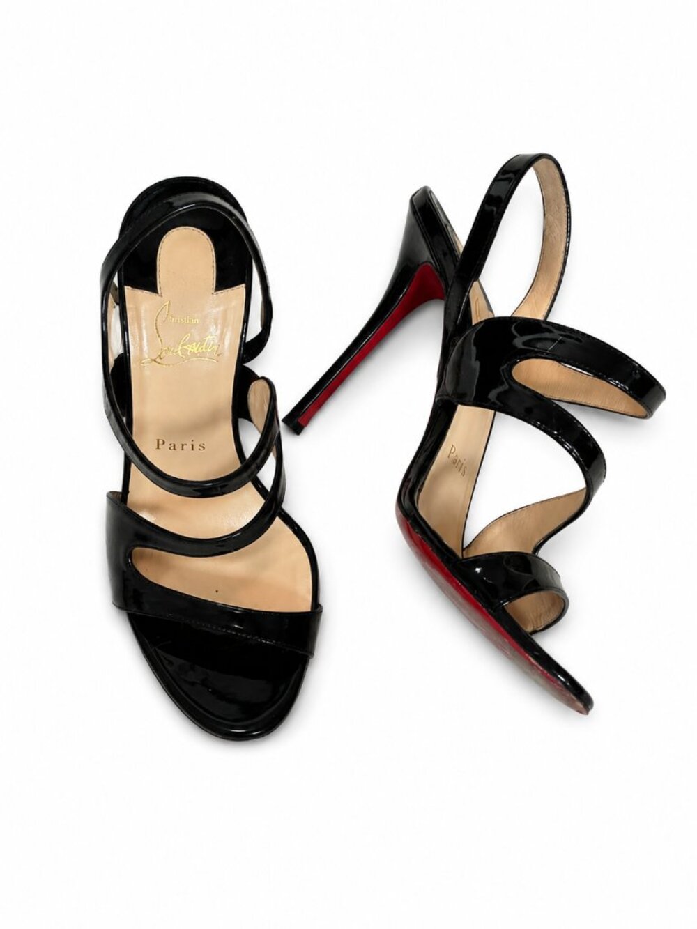 Christian Louboutin Rosalie 100 Patent Leather Sandals | Black Patent Red Bottom